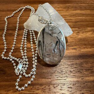 TOURMALATED QUARTZ Pendant with 30-inch Ball Chain